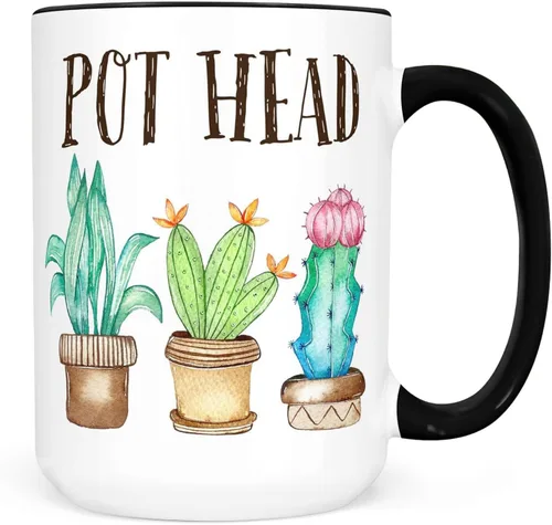 Taza de café divertida con diseño de plantas con cabeza de maceta | Taza para suculentas | Cerámica apta para microondas y lavavajillas