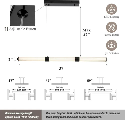 Miniatura 2 de Candelabros negros para comedor, iluminación regulable para isla de cocina, luz colgante lineal, lámpara LED moderna para sala de estar y mesa