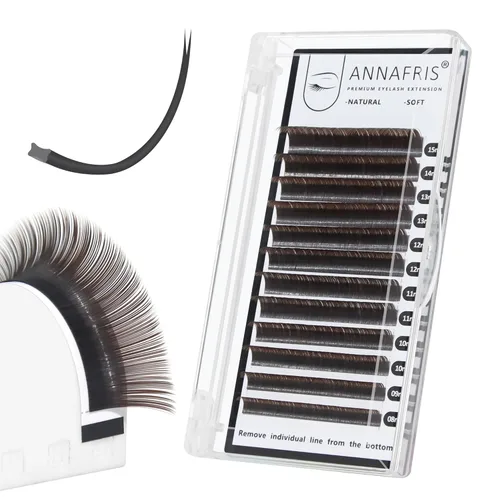 Miniatura 10 de Extensión de pestañas elipse planas, 0.008 in, rizo D, 0.315-0.591 in, natural, suave, negro mate, pestañas postizas individuales, puntas divididas