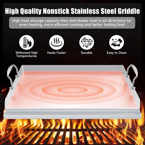 Miniatura 6 de Plancha para cocinar universal de acero inoxidable, placa superior plana antiadherente para estufa de gas y parrillas de carbón, tailgating