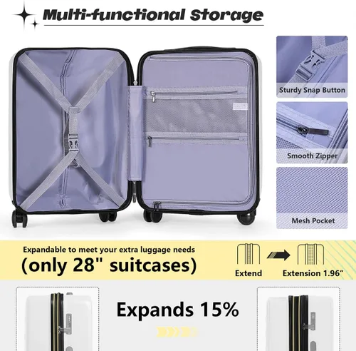Miniatura 5 de AnyZip Maletas de equipaje con ruedas giratorias PC+ABS Hardshell TSA Lock, Blanco