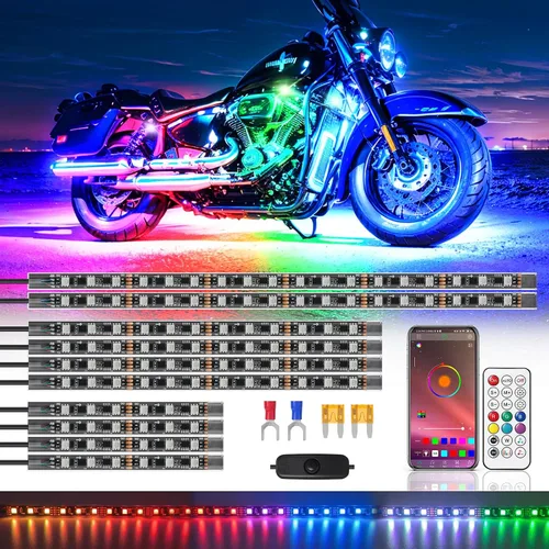 Miniatura 7 de 8 piezas de kit de luces LED para motocicleta Chasing Dreamcolor con/APP/control remoto RF, señal de giro y freno, tira de luces LED subterráneas