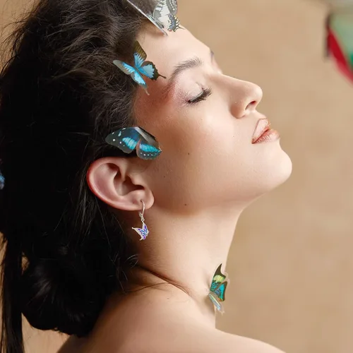 Miniatura 306 de Aretes colgantes de plata de ley con diseño de árbol de la vida, flor, abeja, animales, gato, colibrí, piedra lunar, turquesa, aretes con cierre