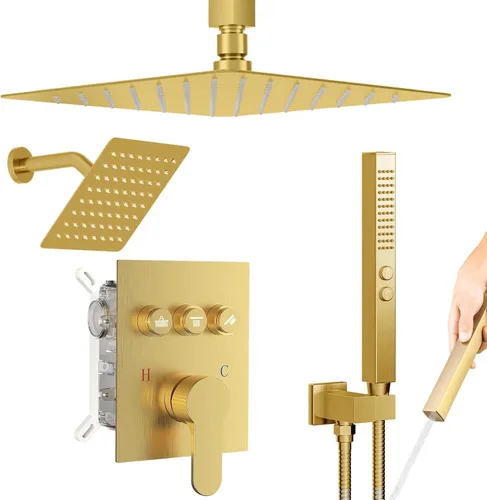 Miniatura 9 de Shower Faucet Set Brushed Nickel Shower System, Dual Head Shower Set STARBATH 12'' Ceiling Mount and 6''Wall Mount Rainfall Shower Systems with