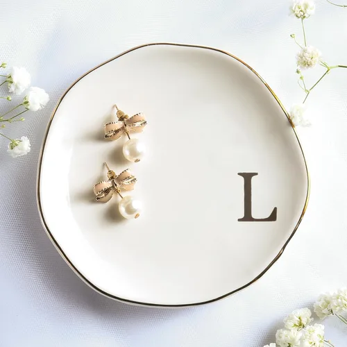 Miniatura 15 de Bandeja de Cerámica para Joyas, Plato para Anillos, Personalizada con Monograma S, Regalos de Compromiso y Boda, para Cumpleaños, Día de la Madre