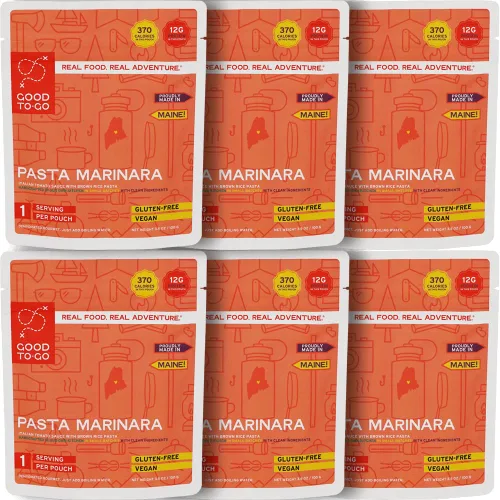 GOOD TO-GO Pasta Marinara - Paquete de 6 porciones individuales) | Alimentos para acampar y mochileros | Solo tienes que añadir agua para mochileros