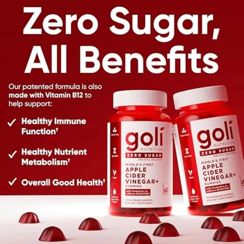 Miniatura 6 de Goli Gomitas de vinagre de sidra de manzana sin azúcar, ACV con vitamina B12 y probióticos, sin alcoholes de azúcar, veganas, aptas para dieta