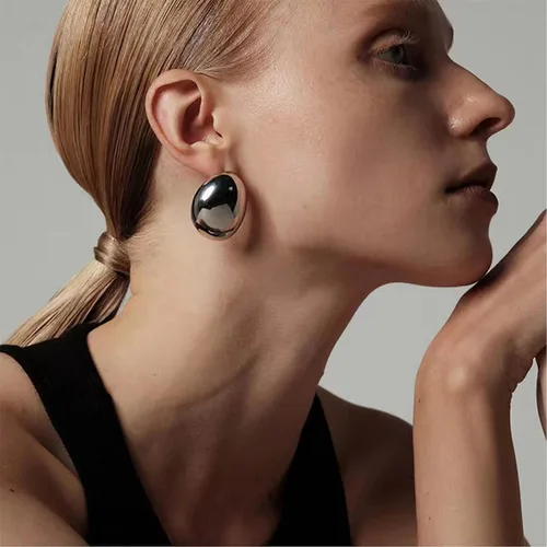 Miniatura 3 de Aretes de aro de oro gruesos para mujer, ligeros, con forma de gota de agua, aretes de aro abiertos y huecos en forma de lágrima, plata y oro
