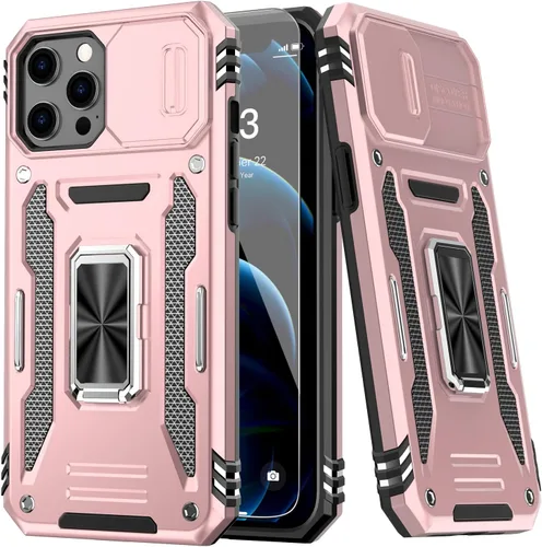 Miniatura 16 de MERRO Funda para iPhone 13 Pro con protector de pantalla, protección de cámara deslizante, funda resistente de grado militar con soporte magnético