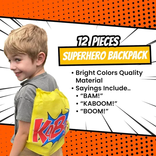 Miniatura 8 de Podzly - 12 bolsas de superhéroes con cordón para fiestas - Lindas mochilas con cincha para niños, niñas, niños - Bolsas de regalo de cumpleaños