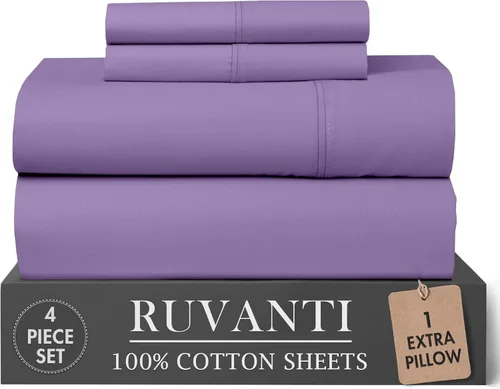 Miniatura 44 de RUVANTI 6 Piezas Sábanas de Algodón - 100% Algodón Natural Suave, Ligeras y Transpirables Sábanas de Percal Crujiente, Sábanas de Cama Tamaño Full