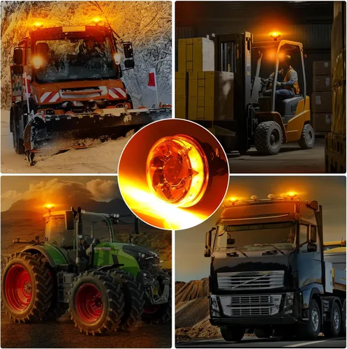 Miniatura 7 de Luces estroboscópicas de luz LED amarilla para camiones de 12 V 24 V, luz de baliza naranja, faro giratorio con 6 modos para coche, camión, UTV