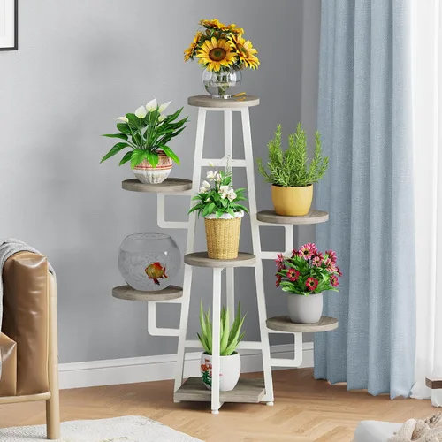 Miniatura 7 de Tribesigns Soporte para plantas de 7 niveles para interiores, estante alto para múltiples plantas, soporte para macetas de esquina de madera