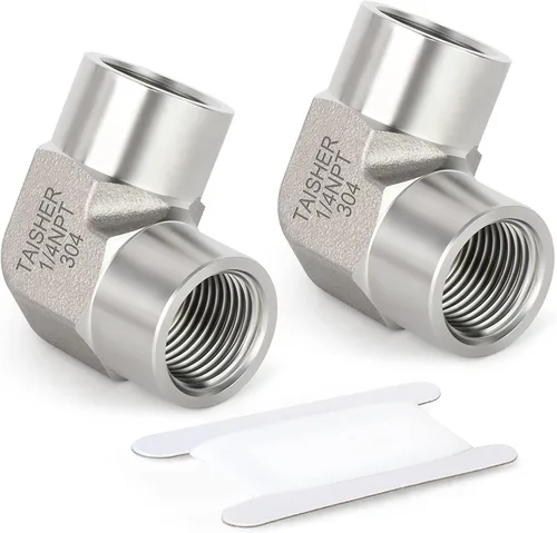 Miniatura 13 de TAISHER 2 piezas de acero inoxidable 304 cuadrado codo Barstock Street de 90 grados, tubo hembra NPT de 1/8 pulgadas a tubo hembra NPT de 1/8