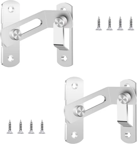 Miniatura 8 de Paquete de 2 pestillos para puerta de granero, 2.76 x 1.97 pulgadas, de acero inoxidable, acabado cepillado, pestillo de puerta corrediza sólida