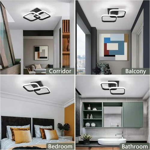 Miniatura 8 de CANEOE Lámpara LED de techo de pasillo de 15.75 pulgadas, lámpara de techo LED moderna cuadrada de 6000 K, lámpara de techo negra de 25 W para Negro
