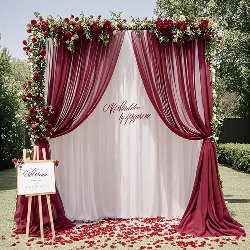 Miniatura 20 de Cortina de gasa de telón de fondo para boda de 9.8 pies por 10 pies, para decoración de escenario de fiesta o boda Blanco