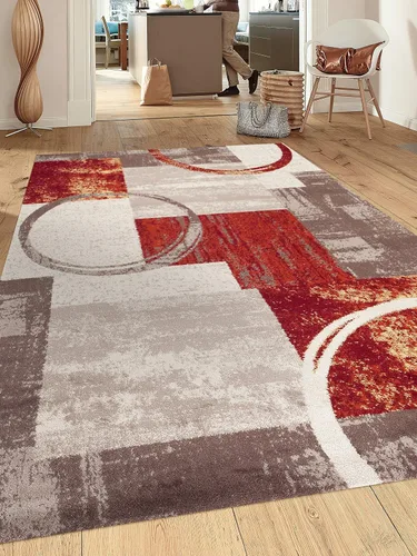 Miniatura 12 de Rugshop - Alfombra contemporánea con diseño abstracto de círculos, alfombra con respaldo de yute para entrada, cocina o habitación pequeña, marrón
