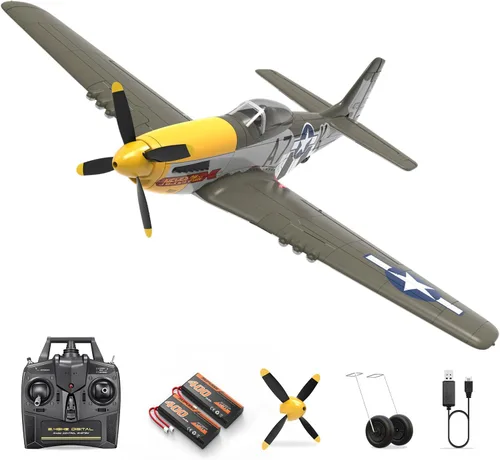Miniatura 11 de HAWK'S WORK Avión RC P-51D Mustang de 3 canales, avión de control remoto listo para volar, estabilizador de giroscopio de 6 ejes de 2.4 GHz, fácil