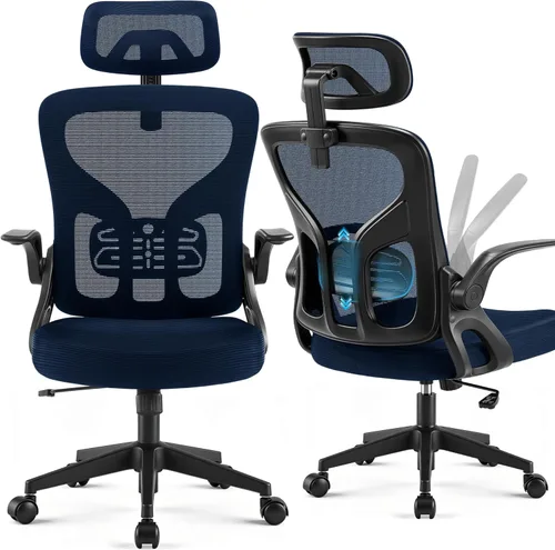 Miniatura 14 de Office Chair Ergonomic Desk Chair with Adjustable Headrest Lumbar Support, High Back Breathable Mesh Chair with 120° Tilt & Flip-Up Armrests, Swivel