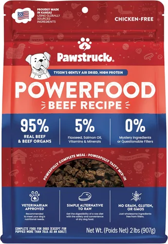 Pawstruck Alimento para perros secado al aire con carne de res real, sin granos, fabricado en Estados Unidos, sin OMG y recomendado por