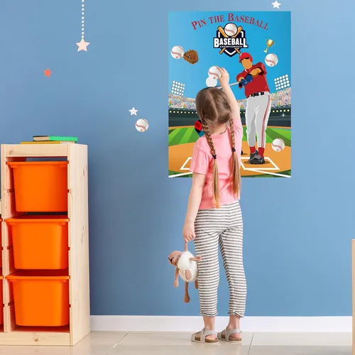 Miniatura 4 de PLULON Pin The Baseball Party Game para niños Pin The Baseball en el Guante y el Batón Póster grande con pegatinas para decoraciones de pared