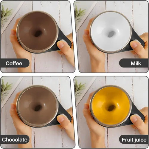 Miniatura 5 de Taza de café con agitación magnética automática, taza giratoria para mezcla en casa, oficina y viaje, divertida taza eléctrica de acero inoxidable