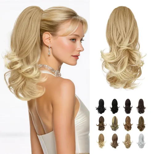 Miniatura 29 de Sofeiyan Extensión de cola de caballo de 11 pulgadas con clip de garra, extensiones de cabello con cola de caballo, cola de caballo larga y rizada