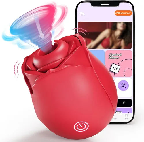 Vibrador de succión con forma de rosa, juguete sexual con control por aplicación, vibrador de clítoris con forma de rosa para mujeres con 10 modos