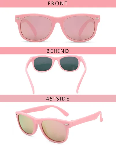 Miniatura 3 de Pro Acme TPEE - Lentes de sol polarizados flexibles de goma para bebés y niños de 3 a 10 años (rosa materosa espejado)