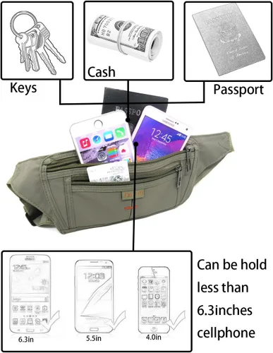 Miniatura 35 de Bolsa de cintura ultrafino con ranuras c/visualización para tarjeta de crédito, para deportes, aire libre, correr, caminar, viajes.