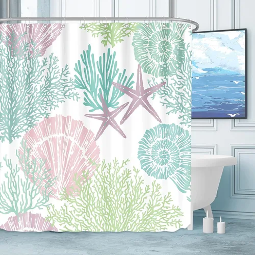 Miniatura 21 de Tritard Cortina de ducha pequeña de 36 x 72 pulgadas, tamaño medio, cortinas de ducha de tela impermeable náutica costera para baño, cortina de baño