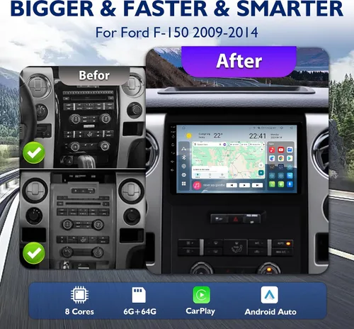 Miniatura 3 de Radio de coche de 8 núcleos 6G+64G para Ford F150 2009-2014, Android 14 F-150 estéreo para automóvil con CarPlay inalámbrico y Android Auto