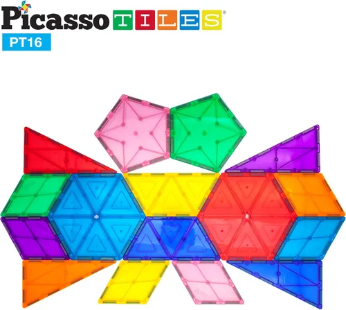 Miniatura 4 de PicassoTiles Juego combinado de 16 piezas + 353 piezas de azulejos magnéticos y ladrillos, figuras de acción, juguetes de aprendizaje STEM, a partir