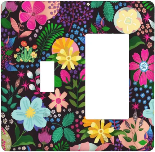 Miniatura 91 de Cubierta de interruptor de luz de 3 cuadrillas con diseño de flores azules púrpuras, cubierta de placa de pared de triple palanca, arbustos florales
