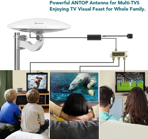Miniatura 5 de Antena de TV para exteriores ANTOP AT-414B Antena HDTV omnidireccional de 360 ° para exteriores de 65 millas de alcance con Smartpass amplificado