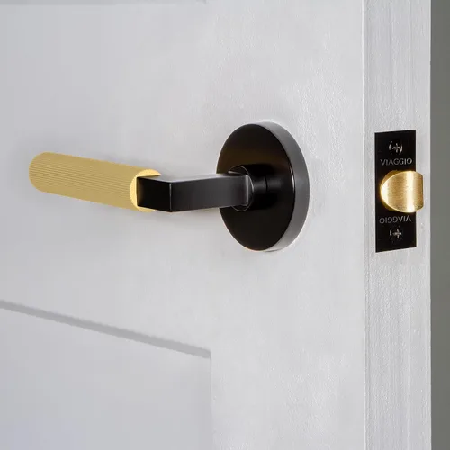 Miniatura 2 de Viaggio 603054 Circolo Rosette Privacy Contempo - Palanca acanalada, 2 3/4 pulgadas, negro satinado/latón satinado