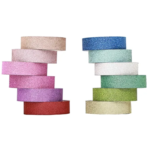 Miniatura 5 de YUKUNTANG Juego de cinta Washi con purpurina, 12 rollos, 15 mm x 61 metros, cinta adhesiva decorativa brillante de papel metalizado