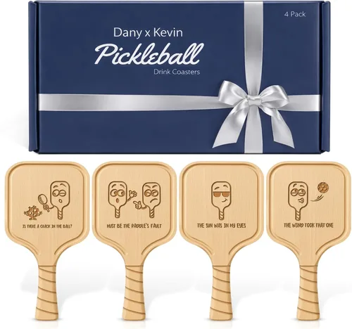 Miniatura 8 de Juego de 4 posavasos de paleta de pickleball – Regalo ingenioso para amantes del pickleball, hombres y mujeres – Madera de abedul premium