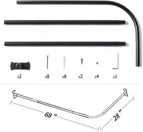 Miniatura 7 de PrettyHome Barra de cortina de ducha con forma de L, para baño, 28 x 68 pulgadas, acabado negro