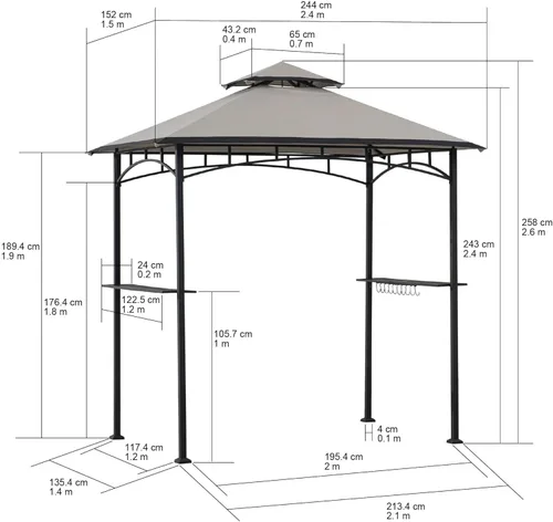 Miniatura 5 de SUNJOY Cenador de parrilla de 8 x 5 pies con techo de dosel de doble nivel, marco de acero negro para actividades al aire libre, patio, jardín