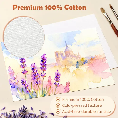 Miniatura 5 de 36 juegos de tarjetas planas de acuarela con sobres y sellos, 4 x 6 pulgadas, algodón puro de 10.58 oz/m², papel prensado en frío sin ácidos