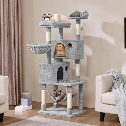 Miniatura 2 de Topeakmart Árbol para gatos de 64.5 pulgadas grande para condominio con postes rascadores, hamaca como centro de juegos para casa de gatitos