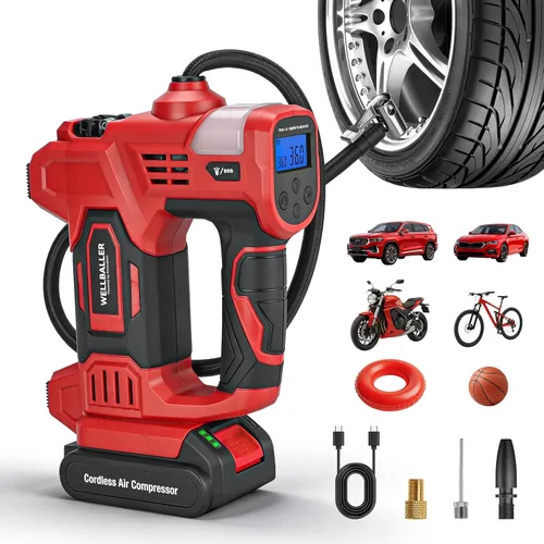 Inflador de neumáticos, compresor de aire portátil, inflador de neumáticos inalámbrico de 20 V con 150 PSI máximo, bomba de aire portátil 4 veces