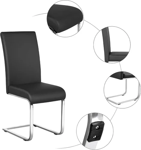 Miniatura 6 de Yaheetech Juego de 2 sillas de comedor modernas tapizadas de piel sintética con respaldo alto y patas metálicas cromadas para cocina, sala de estar