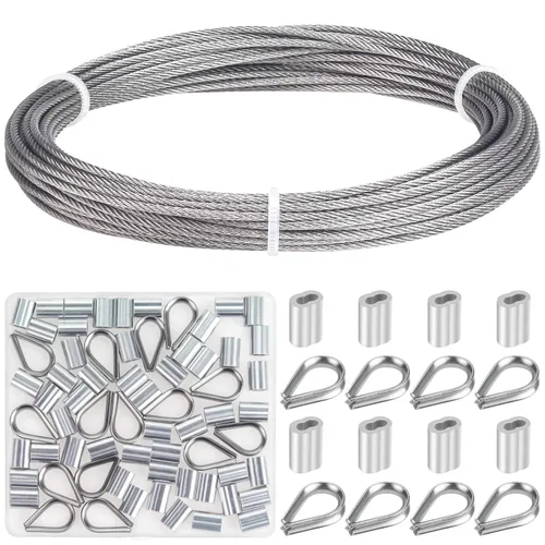 Miniatura 10 de Los kits de barandillas de cable incluyen cable de alambre de acero inoxidable 304 de 1/8 pulgadas x 33 pies, 50 fundas de aluminio para prensar