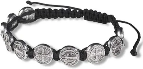 Miniatura 4 de Brazalete con tonos de plana estilo San Benito con cordón para muñeca ajustable, 8 pulgadas, metal común