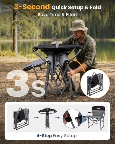 Miniatura 8 de KingCamp Silla de directores de campamento de gran tamaño para grandes y altos, sillas plegables resistentes de 440 libras con mesa auxiliar, sillas