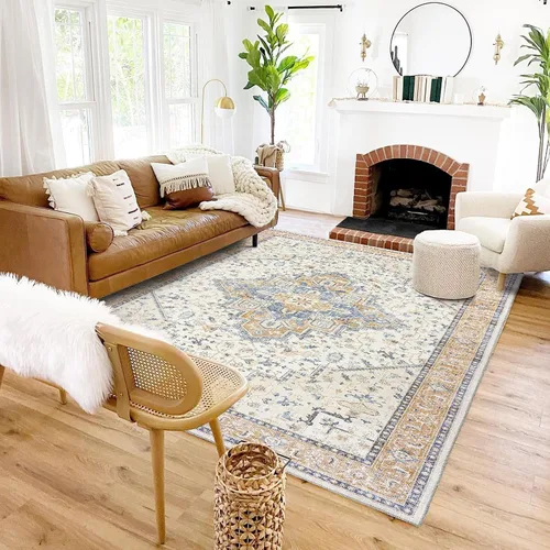 Miniatura 23 de Alfombra de área pequeña de 2x3 pies, antideslizante, neutra, persa lavable estilo casa de campo para entrada, para interiores, color beige tostado