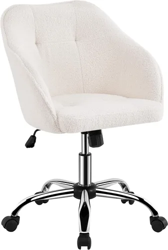 Miniatura 10 de Yaheetech Silla de Escritorio/Tocador de Terciopelo con Ruedas y Respaldo, Pequeña Silla Giratoria Cómoda y Bonita para Computadora con Altura